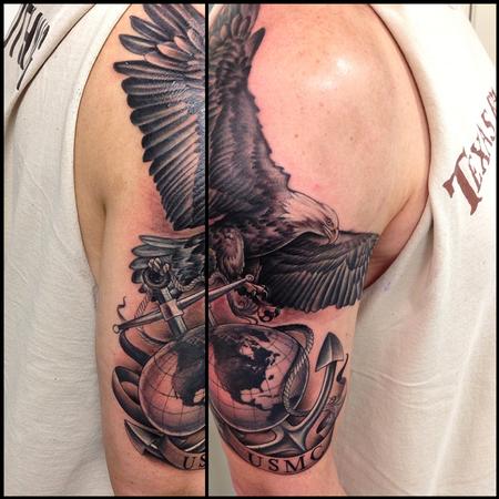 Tattoos - Black and Gray USMC Half Sleeve Tattoo - 84031